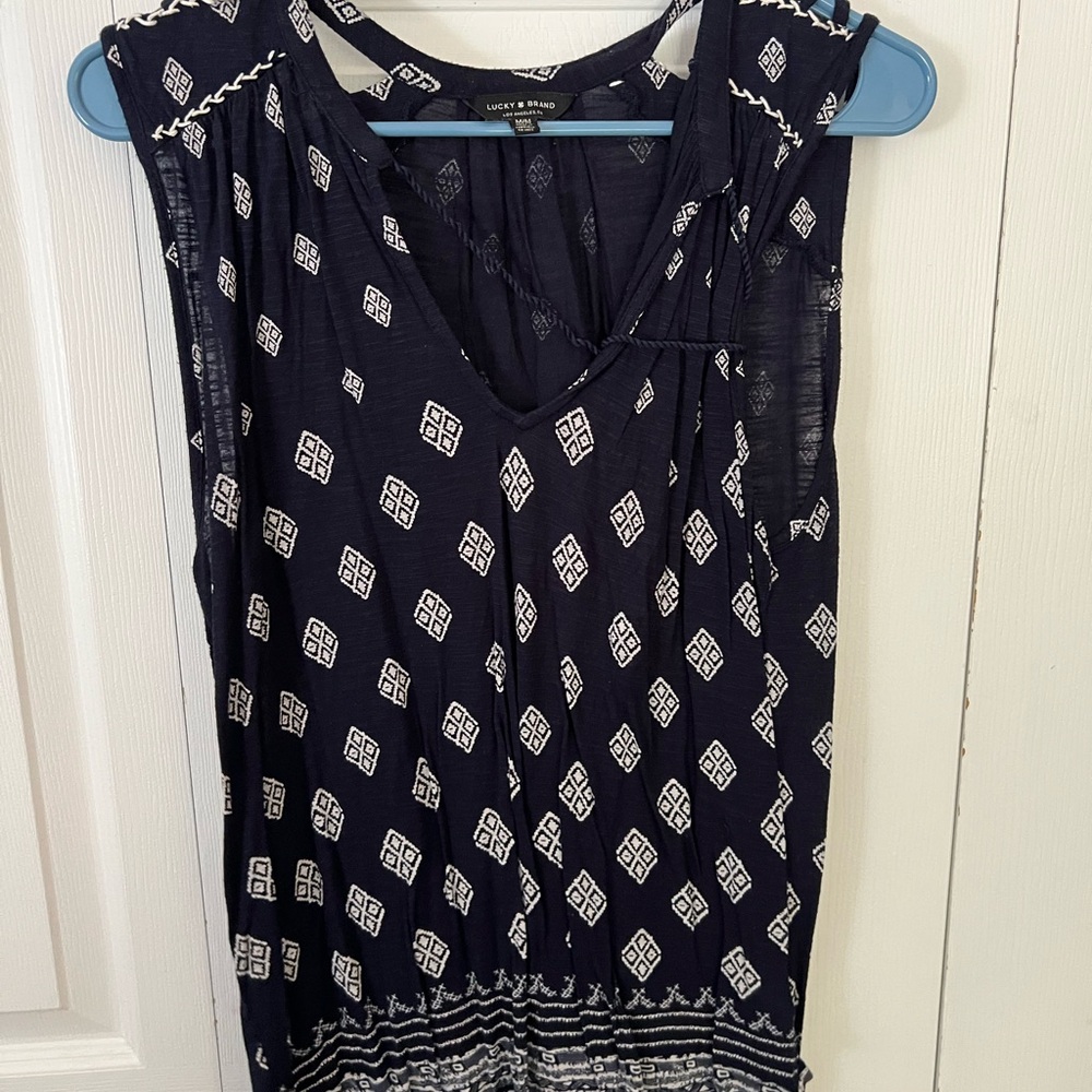 Blue and White Geometric Women's Top